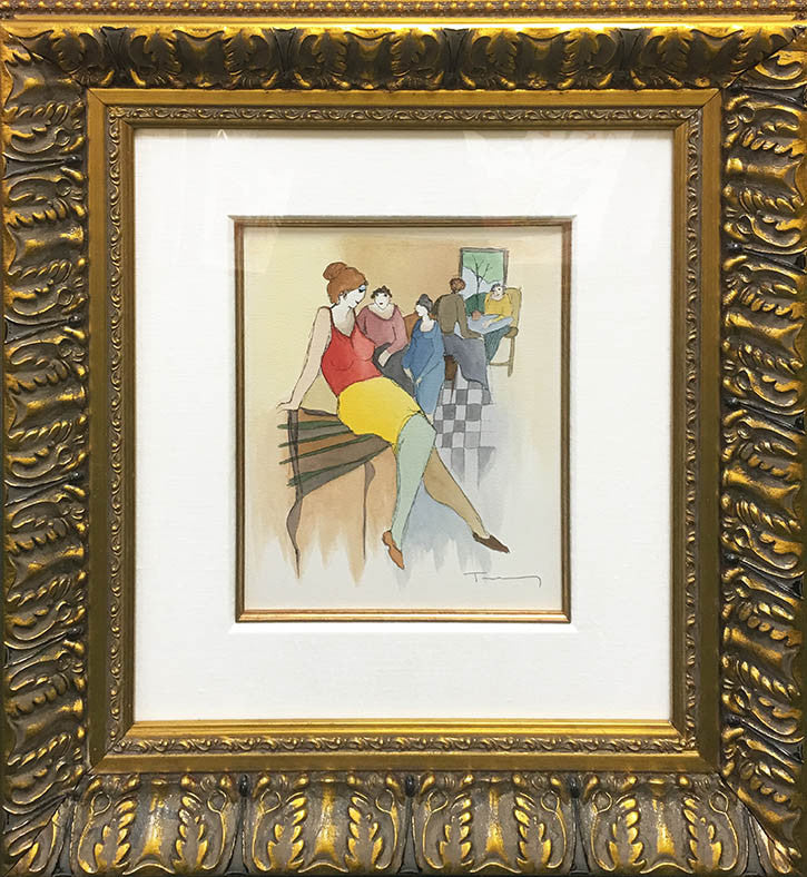 Untitled (Yellow Skirt) by Itzchack Tarkay, water color on wove paper