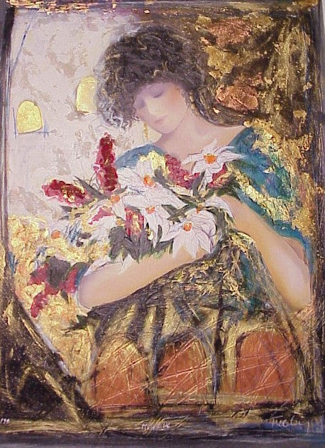 Muse IV by Janet Treby, embellished serigraph on canvas with gold dust
