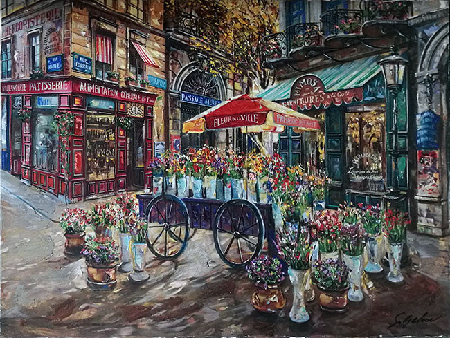 Cafe Mimosa by Suljakov Vadik, 2002 embellished serigraph on canvas