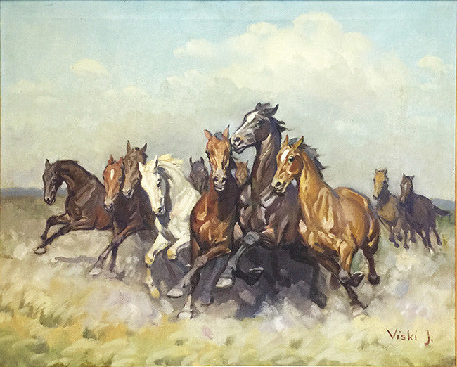 Wild Horses by Janos Viski by Artists Misc., oil on canvas comes framed — detail 2