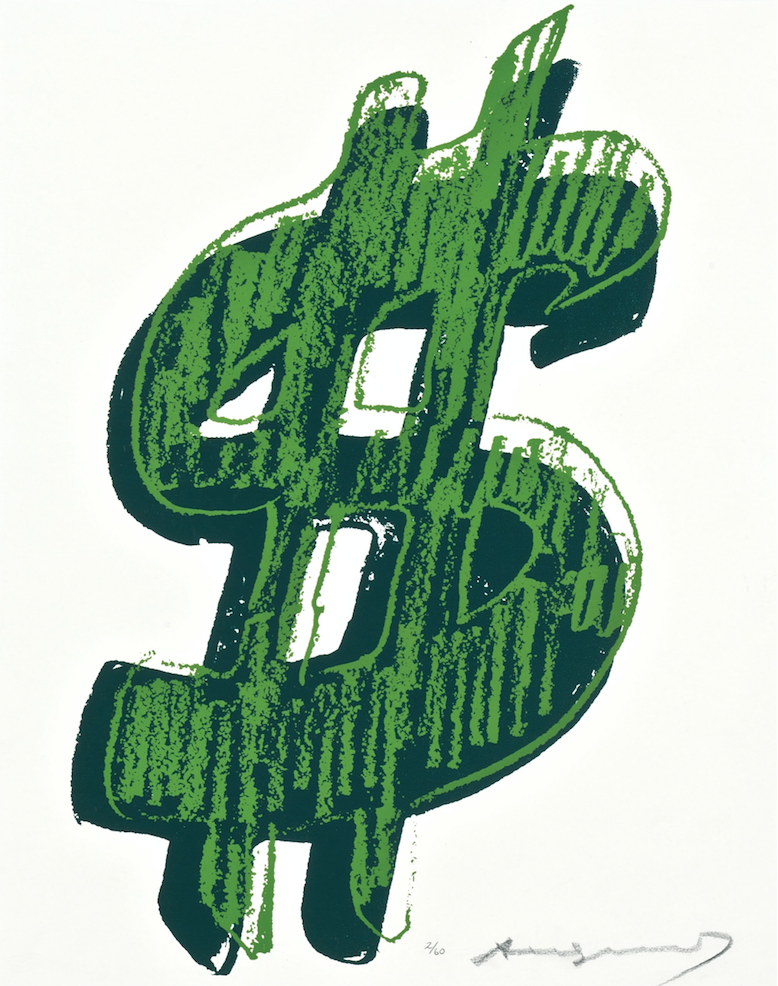 $ Single Dollar Sign (Green) FS II.278 by Andy Warhol, 1982 screen print on Lenox museum board