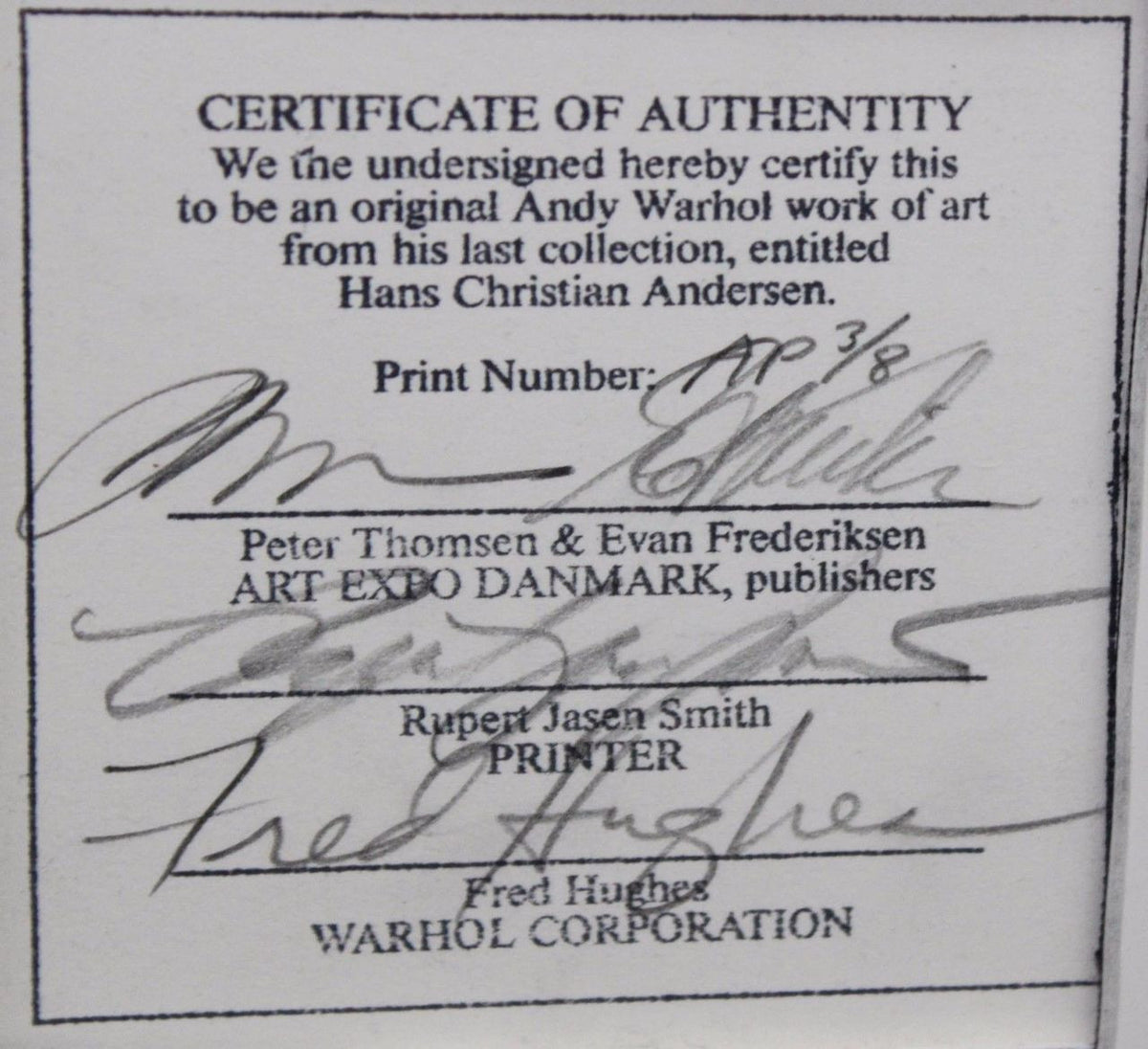 Hans Christian Andersen (Artist Proof) by Andy Warhol, 1987 screen print on Lenox museum board — detail 4