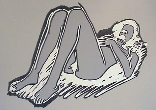 MONICA LYING ON BACK KNEES UP BY TOM WESSELMANN