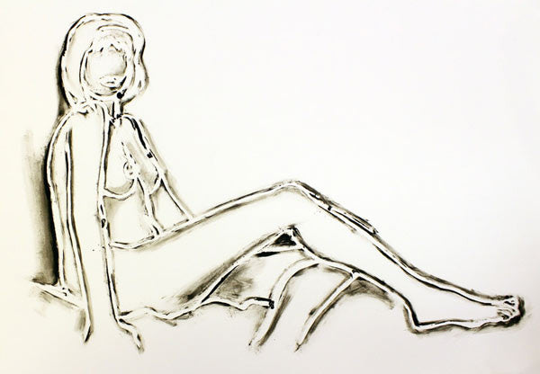 MONICA SITTING, ONE LEG ON THE OTHER BY TOM WESSELMANN