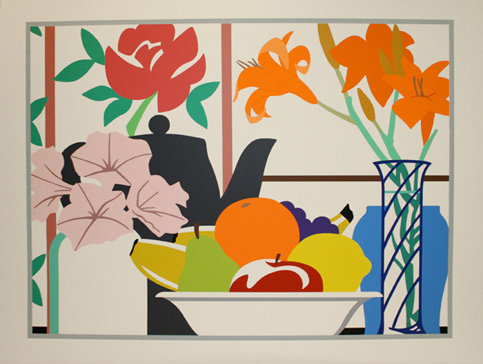 Still Life with Petunias, Lillies and Fruit by Tom Wesselmann