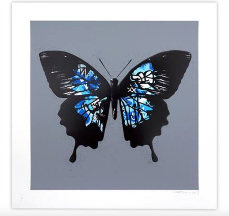 Butterfly (Blue) by Martin Whatson, 2017 color screen print with embossed finish