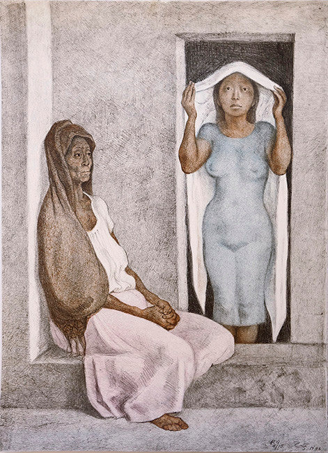 El Rebozo Blanco by Francisco Zuniga, 1986 lithograph