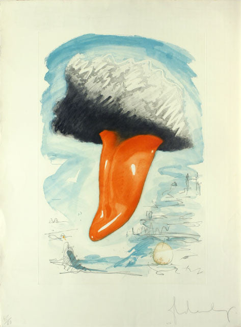 Tongue Cloud over London, with Thames Ball by Claes Oldenburg, 1976 etching and aquatint on hodgkins handmade paper